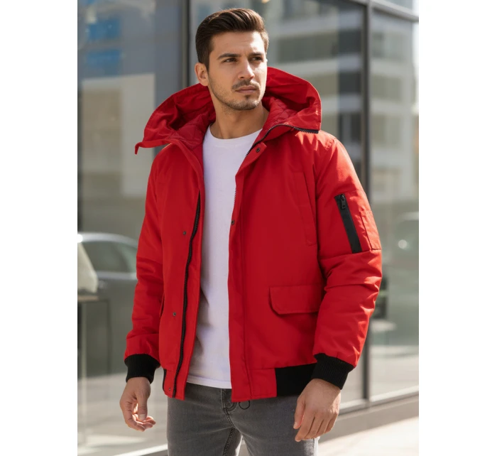 Pánská zimní bunda s kapucí červená FashionStreet TX4983