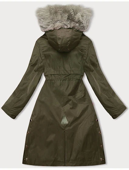 Dámská bunda parka v army barvě s kožešinou model 21246252 - J.STYLE
