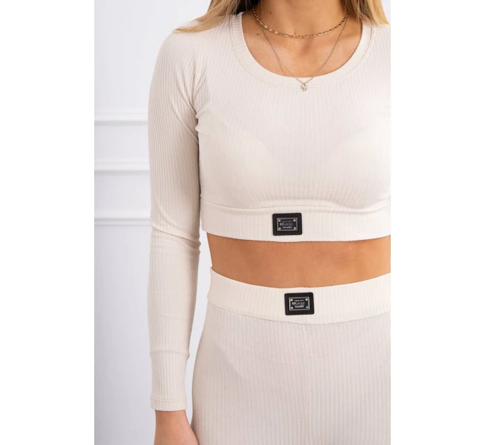 Souprava s blůzou nahoře pruhovaná světle béžová