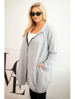 Dámská mikina Plus Size bavlněná s kapucí a zipem šedá