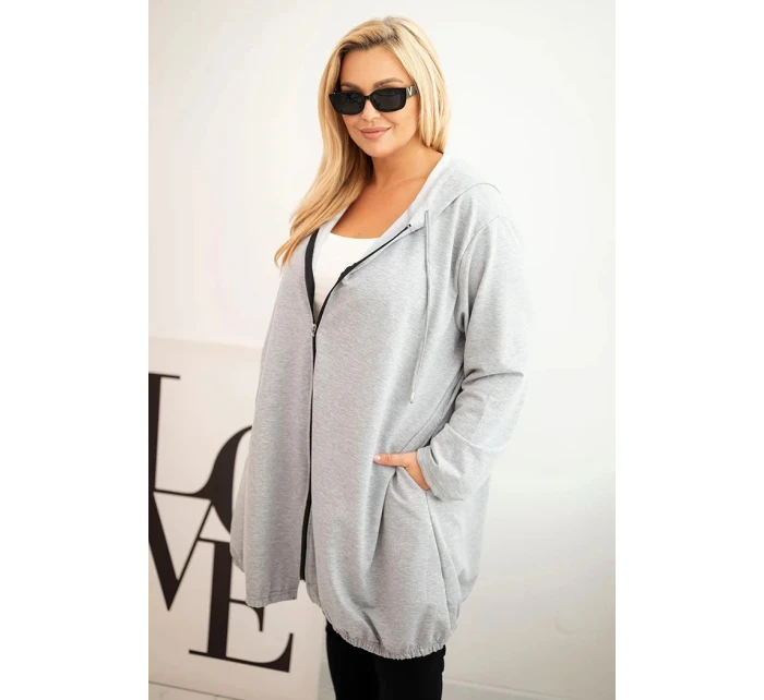 Dámská mikina Plus Size bavlněná s kapucí a zipem šedá