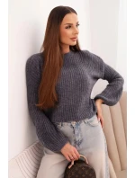 Svetr dámský z baby alpaky s model 21780841 rukávy grafitový - K-Fashion