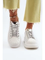 Dámské kožené tenisky na platformě model 21650215 Bílé - Goe