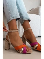 Dámské sandály na podpatku s pásky Eko semiš Béžové model 21937467 - Boto