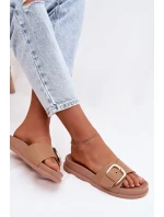 Dámské pantofle s zlatým sponou tmavě béžové Rosivana