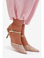 Pánské síťované dámské sandály na jehlovém podpatku se zdobením Zlato model 22103194 - Boto