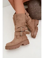Kozačky na platformě s pásky a přezkami vyhřívané béžové Palomae Kozačky na platformě s pásky a přezkami vyhřívané béžové Palomae