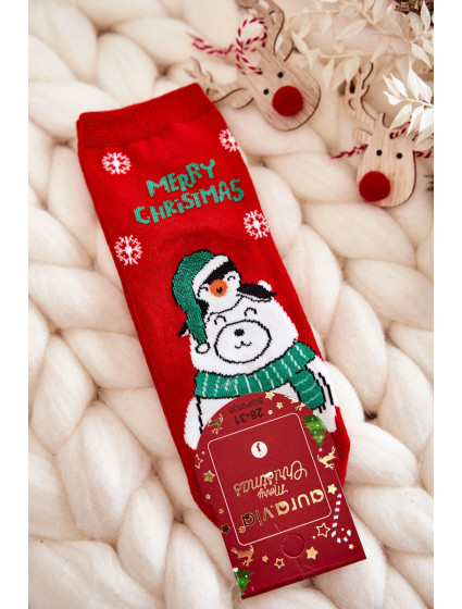 Dětské ponožky "Merry Christmas" Lední medvěd červene