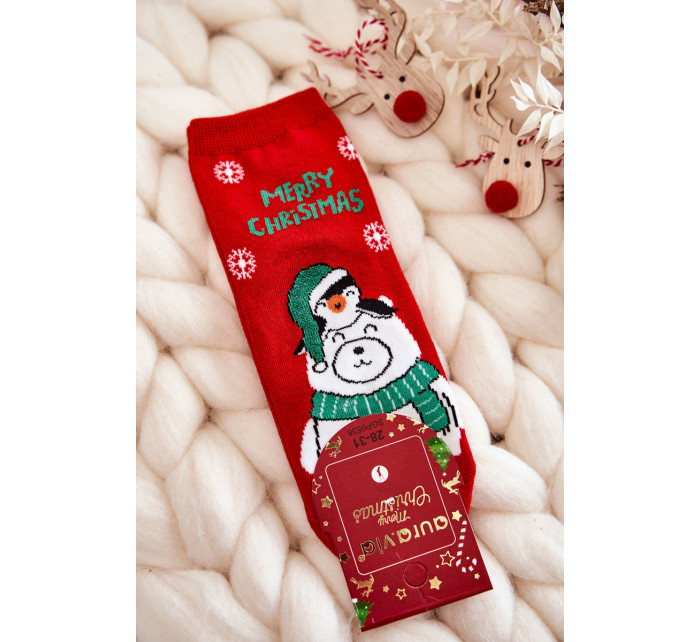 Dětské ponožky "Merry Christmas" Lední medvěd červene