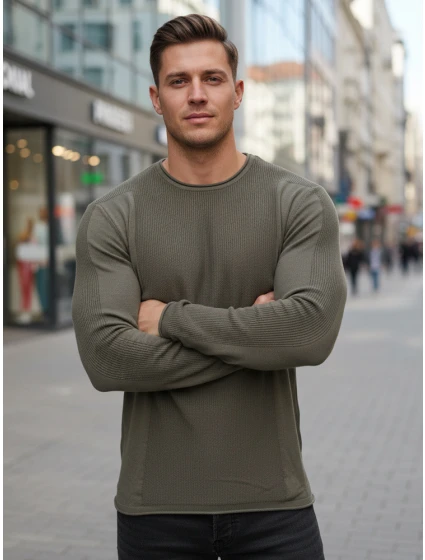 Pánský khaki svetr model 21995134 - FashionStreet Pánský khaki svetr model 21995134 - FashionStreet