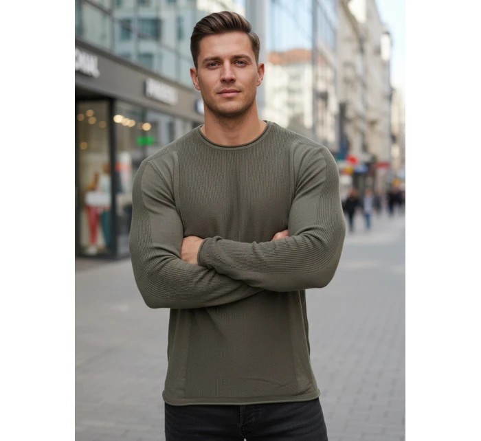 Pánský khaki svetr model 21995134 - FashionStreet Pánský khaki svetr model 21995134 - FashionStreet