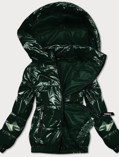 Lesklá zelená prošívaná bunda s kapucí (BR9788-10)