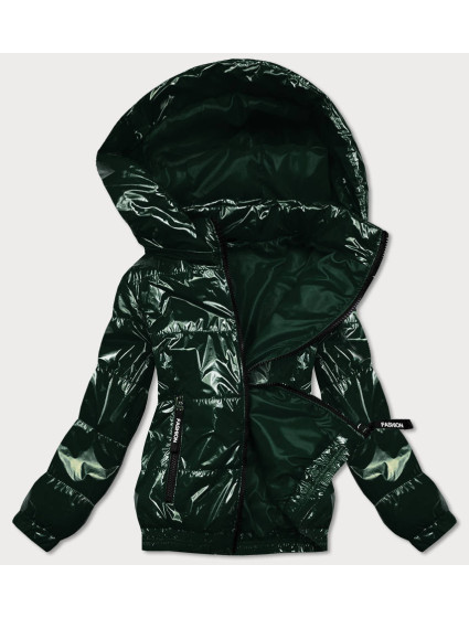 Lesklá zelená prošívaná bunda s kapucí (BR9788-10)