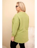 Dámská blůza Plus Size bavlněná s ohrnutým rukávem a model 21837248 v leopardím vzoru olivová - K-Fashion