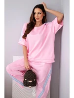 Dámský máslový komplet z model 22015424 mikina a kalhoty s lampasy bonbónově růžový - K-Fashion