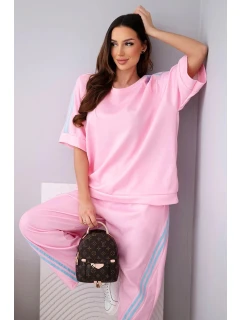 Dámský máslový komplet z model 22015424 mikina a kalhoty s lampasy bonbónově růžový - K-Fashion