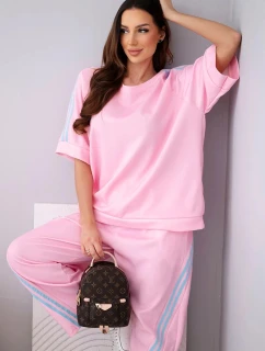 Dámský máslový komplet z model 22015424 mikina a kalhoty s lampasy bonbónově růžový - K-Fashion