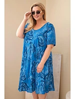 Dámské viskózové šaty Plus Size s krátkým rukávem a paisley střihem chrpová