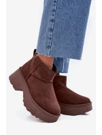 Dámské Nízké Sněhule Na Klínku S Kožíškem Hnědé model 21706747 - Boto Dámské Nízké Sněhule Na Klínku S Kožíškem Hnědé model 21706747 - Boto