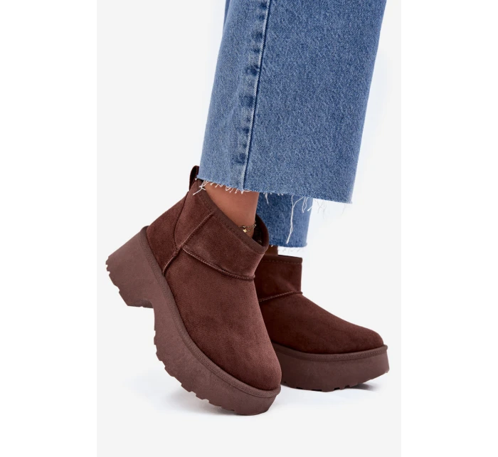 Dámské Nízké Sněhule Na Klínku S Kožíškem Hnědé model 21706747 - Boto Dámské Nízké Sněhule Na Klínku S Kožíškem Hnědé model 21706747 - Boto