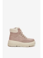 Semišové zimní boty pro ženy s kožíškem na platformě Vinceza 95354 béžové