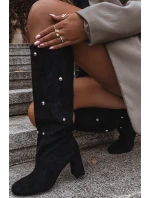 Dámské kozačky s izolací na podpatku s ozdobnými detaily černé model 21714804 - Boto
