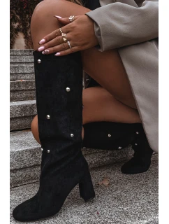 Dámské kozačky s izolací na podpatku s ozdobnými detaily černé model 21714804 - Boto