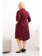 Dámské šaty z viskózy Plus Size s knoflíky a vázáním v pase bordová