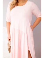 Dámská bavlněná sukýnka Plus Size s asymetrickým lemem pudrově růžová