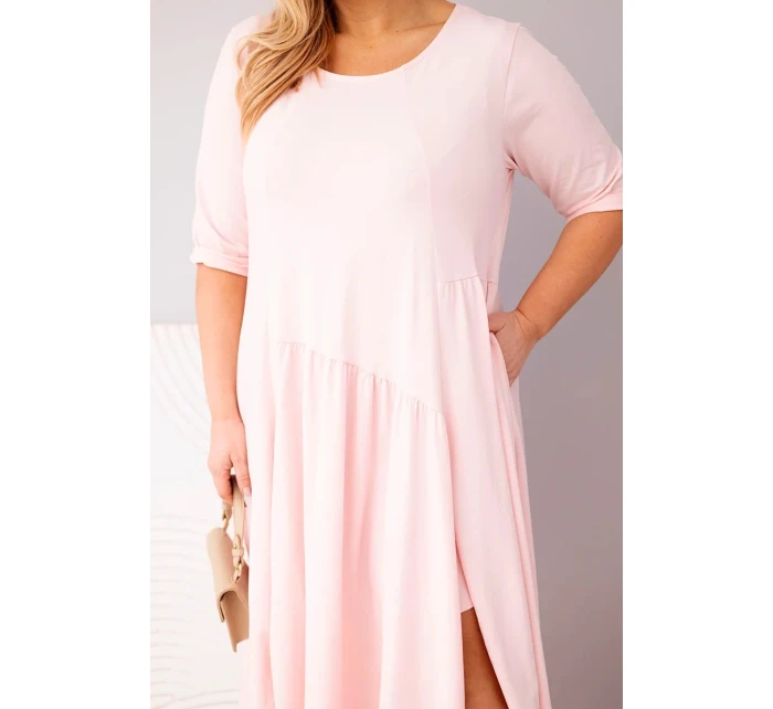 Dámská bavlněná sukýnka Plus Size s asymetrickým lemem pudrově růžová