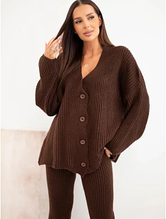 Dámská pletená souprava s model 22552622 a širokými kalhotami hnědá - K-Fashion