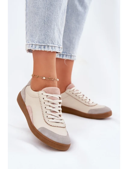 Dámské Kožené Tenisky model 21693344 Béžové - Zazoo