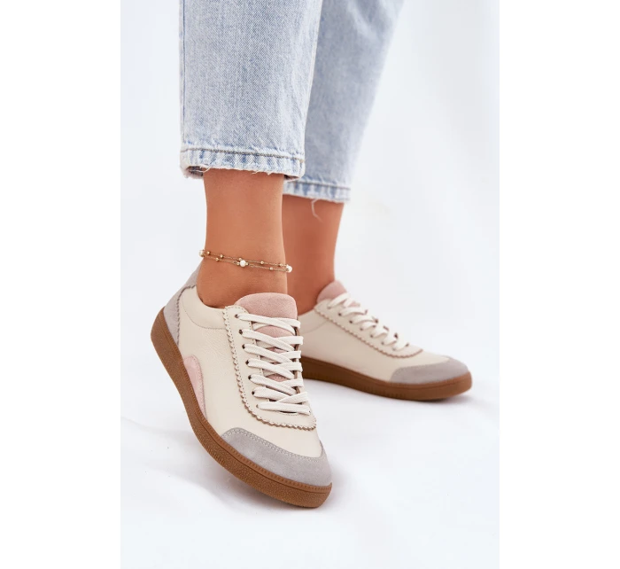 Dámské Kožené Tenisky Zazoo N1220 Béžové Dámské Kožené Tenisky Zazoo N1220 Béžové