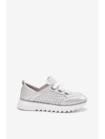 Dámské Kožené Tenisky Na Platformě D&A model 21695796 Stříbrné - S.Barski Dámské Kožené Tenisky Na Platformě D&A model 21695796 Stříbrné - S.Barski