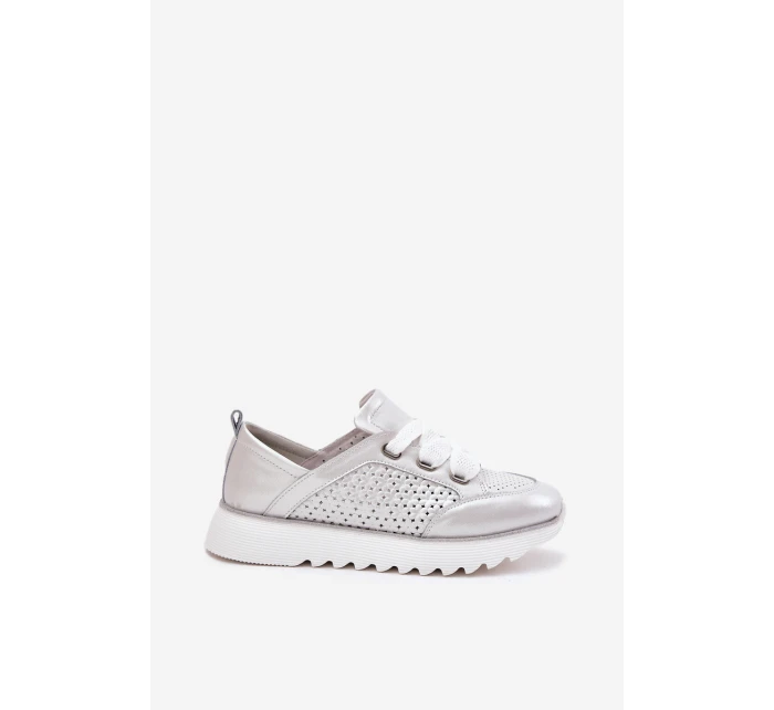 Dámské Kožené Tenisky Na Platformě D&A model 21695796 Stříbrné - S.Barski Dámské Kožené Tenisky Na Platformě D&A model 21695796 Stříbrné - S.Barski