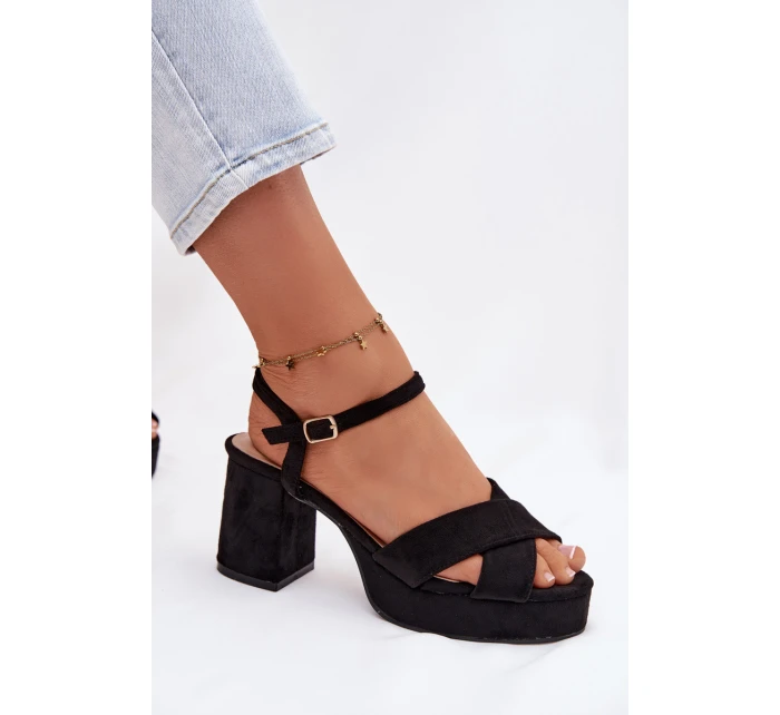 Dámské sandály na podpatku Černé Janelia