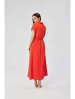 Viskózové maxi košilové šaty model 22296982 korál - STYLOVE Viskózové maxi košilové šaty model 22296982 korál - STYLOVE