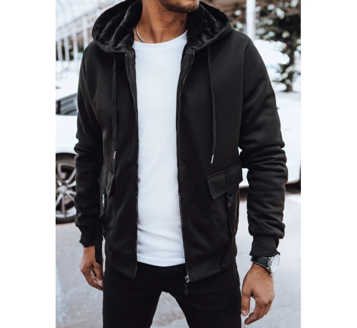 Pánská zateplená mikina na zip černá model 21970387 - Dstreet Pánská zateplená mikina na zip černá model 21970387 - Dstreet