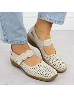 Dámská kožená prolamovaná obuv na suchý zip béžové barvy Rieker 41399-14