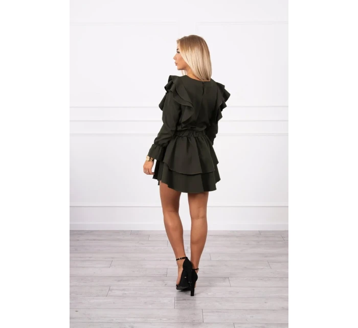 Šaty se svislými volány khaki