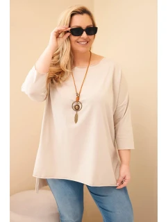 Dámská bavlněná blůza Plus Size asymetrická s náhrdelníkem béžová