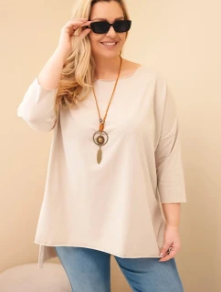 Dámská bavlněná blůza Plus Size asymetrická s náhrdelníkem béžová