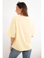 Dámská bavlněná oversize halenka s krátkým rukávem a módním potiskem žlutá