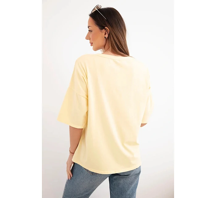 Dámská bavlněná oversize halenka s krátkým rukávem a módním potiskem žlutá
