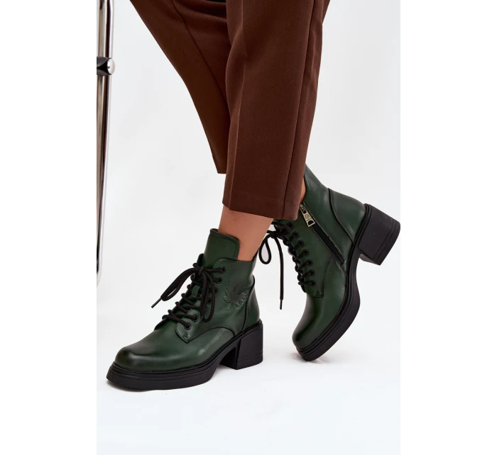 Dámské kožené kotníkové boty na klínu s vyhříváním Vinceza 39950 tmavě zelené