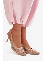 Dámské sandály na podpatku s krajkou tmavě béžové Pelivelle Dámské sandály na podpatku s krajkou tmavě béžové Pelivelle