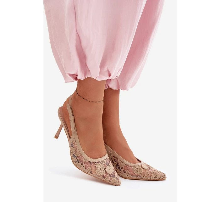 Dámské sandály na podpatku s krajkou tmavě béžové Pelivelle Dámské sandály na podpatku s krajkou tmavě béžové Pelivelle