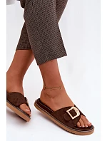 Dámské pantofle s zlatým sponou tmavě béžové Elviane