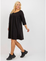 Černé mikinové šaty plus size basic s kapsami