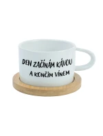 DEN ZAČÍNÁM KÁVOU A KONČÍM VÍNEM - bílý hrníček makronka 200 ml